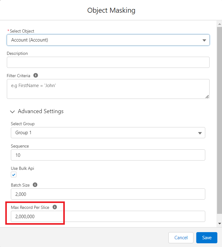 Max Record Per Slice field