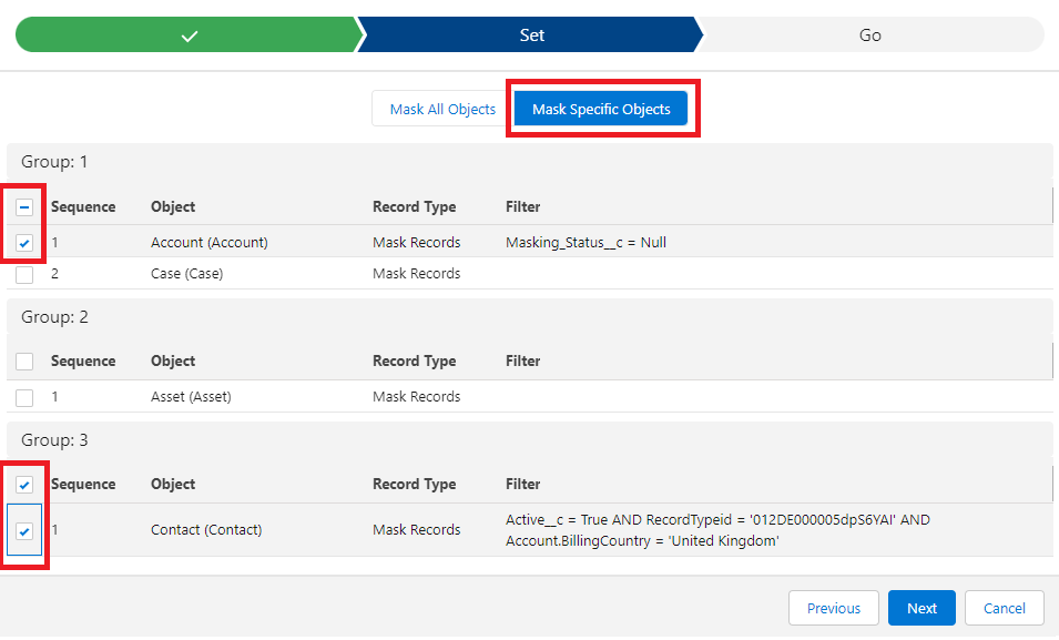 In this screenshot you will see how to mask specific objects in DataMasker