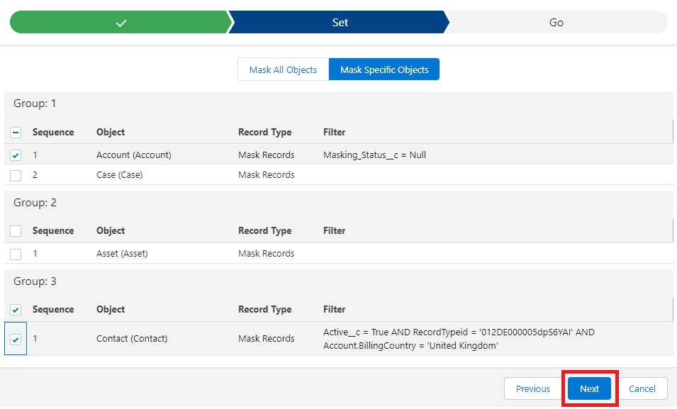 Click Next to continue masking specific objects