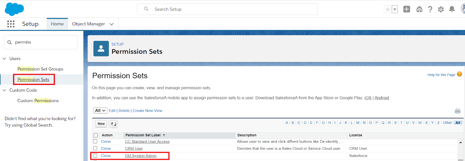 Navigate to Permission Sets tab