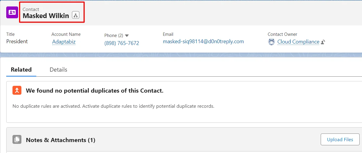 Masked Contact record