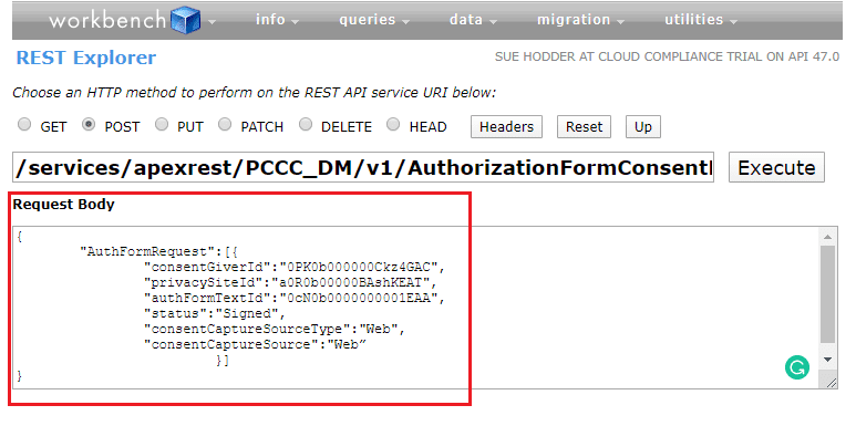 REST API Authorization Form Consent Creation Cloud Compliance 8