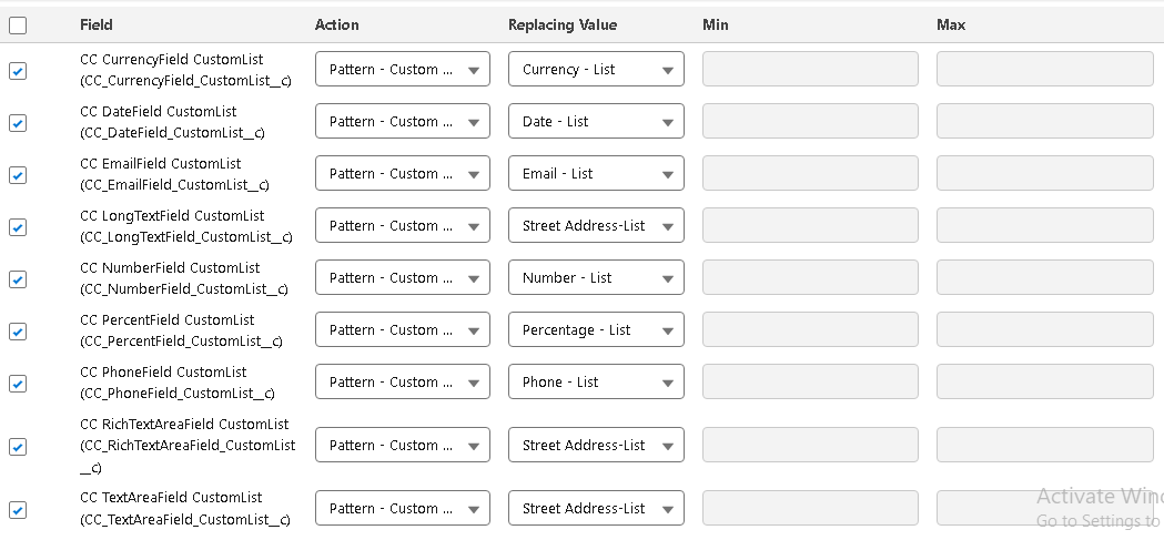 Regex Pattern field masking