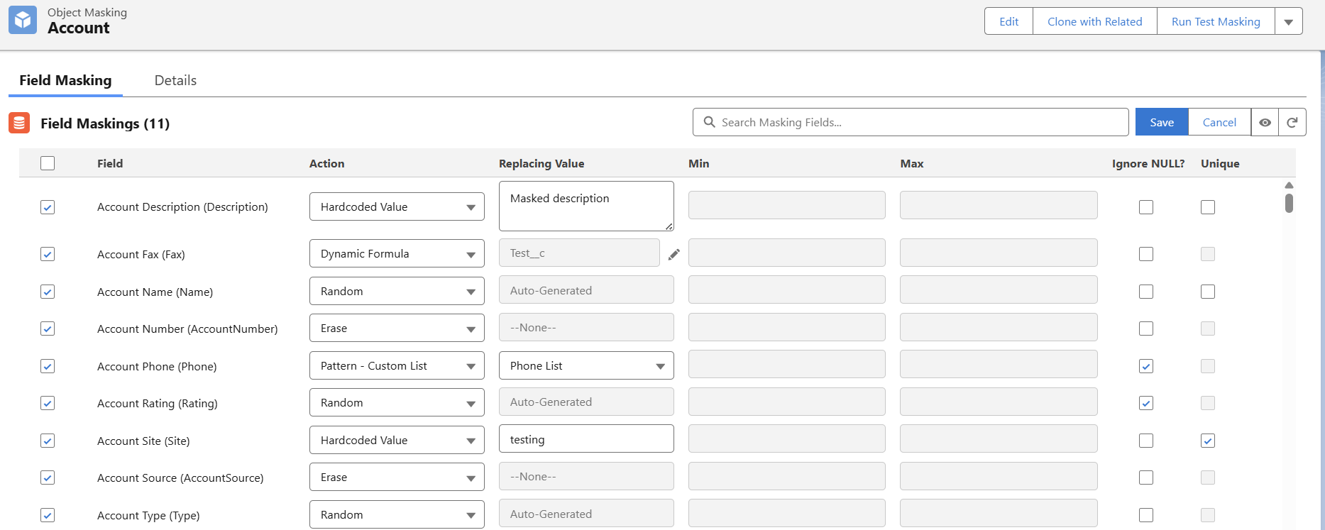 Specify objects and fields