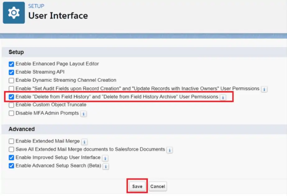 Enable Delete from Field History permissions