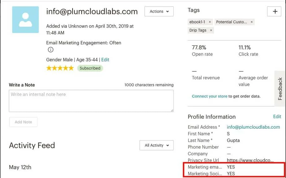 Customer Engagement and Consent Profile in Email Marketing Tool