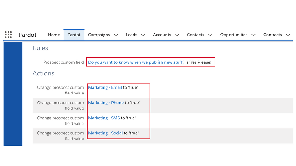 Screenshot of Pardot automation rule setup