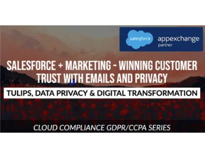 Promotional banner for Salesforce and marketing focused on customer trust, emails, privacy, and digital transformation