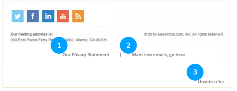 Email footer with contact details, privacy statement link