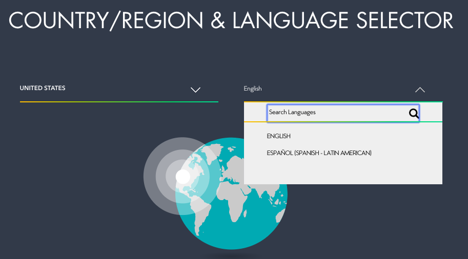country/region and language selection menu